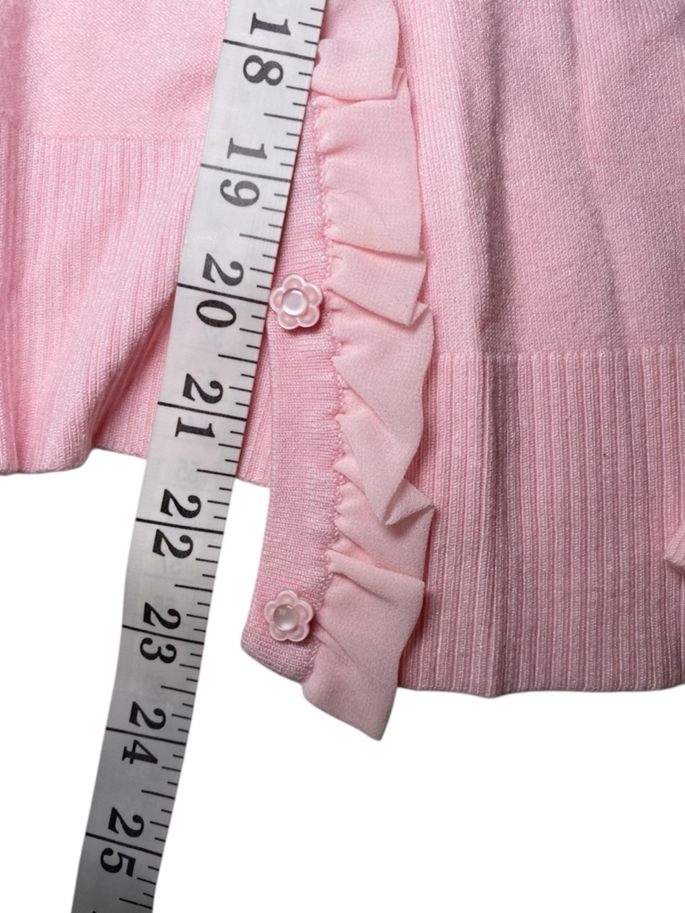 Cable & Gauge Pink Button Up Cardigan 3/4 Sleeve Flower Applique - Picture 12 of 12